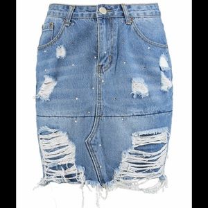 New•Distressed Denim with Rhinestones